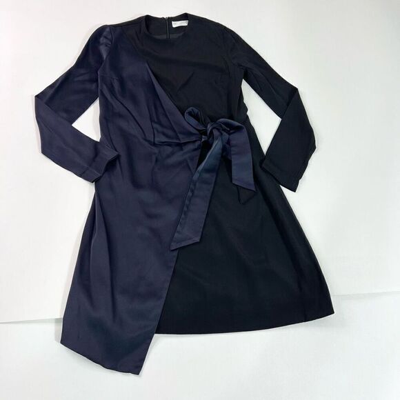 Victoria Victoria Beckham Dress Womens 2 Navy Blue Black Long Sleeve Wrap Panel - Picture 1 of 9